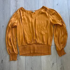 Joie Women's Burnt Orange V-Neck Blouse Size Large
